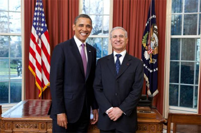 L'ambassadeur Rachad Bouhlal avec le Président américain, Barack Obama. 