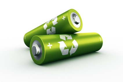 3d rendering of a two green batteries