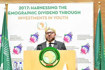Le Roi Mohammed VI prononçant son discours historique devant le 28e sommet de l’Union africaine (UA).