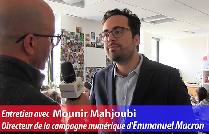 Mounir Mahjoubi, Directeur de la campagne numérique d'Emmanuel Macron répondant aux questions de Mohammed Zainabi, de L'Observateur du Maroc et d'Afrique.