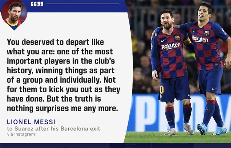 Messi loue les qualités de son désormais ex-coéquipier Suarez pour mieux titiller les dirigeants du Barça.