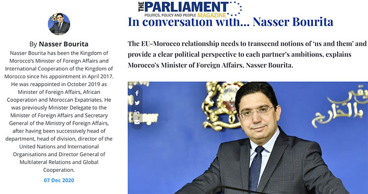 Illustration de l'interview de Nasser Bourita telle que publiée par “The Parliament Magazine”
